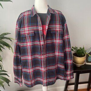 Men's Cotton Flannel Shirt, GoodThreads Size XXL, Blue/Red/Black Plaid, Like New